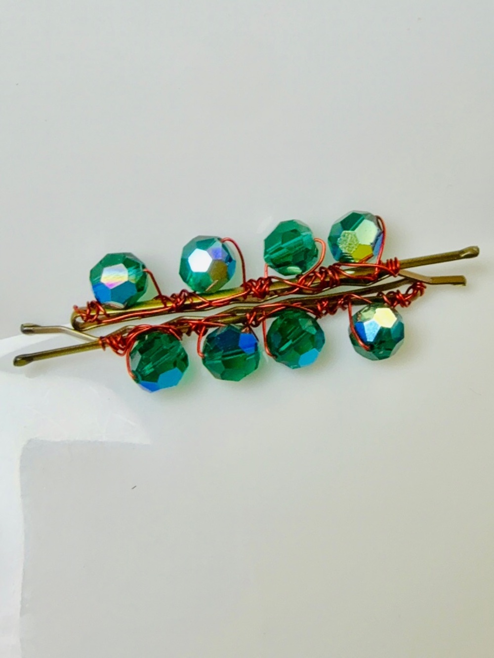 Green Faceted AB Round Sparkly Beaded Bobby Pins